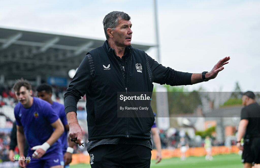2 May 2026; Exeter Chiefs Director of Rugby Rob Baxter before the EPCR Challenge Cup semi-final match between Ulster and Exeter Chiefs at Affidea Stadium in Belfast. Photo by Ramsey Cardy/Sportsfile