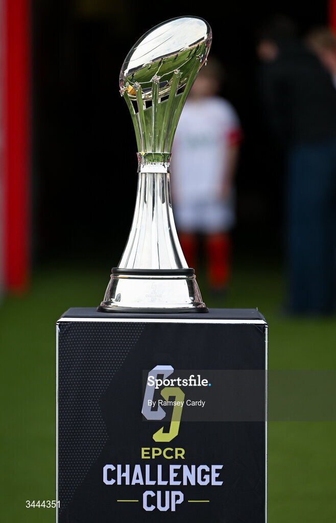 2 May 2026; A general view of the EPCR Challenge Cup trophy before the EPCR Challenge Cup semi-final match between Ulster and Exeter Chiefs at Affidea Stadium in Belfast. Photo by Ramsey Cardy/Sportsfile