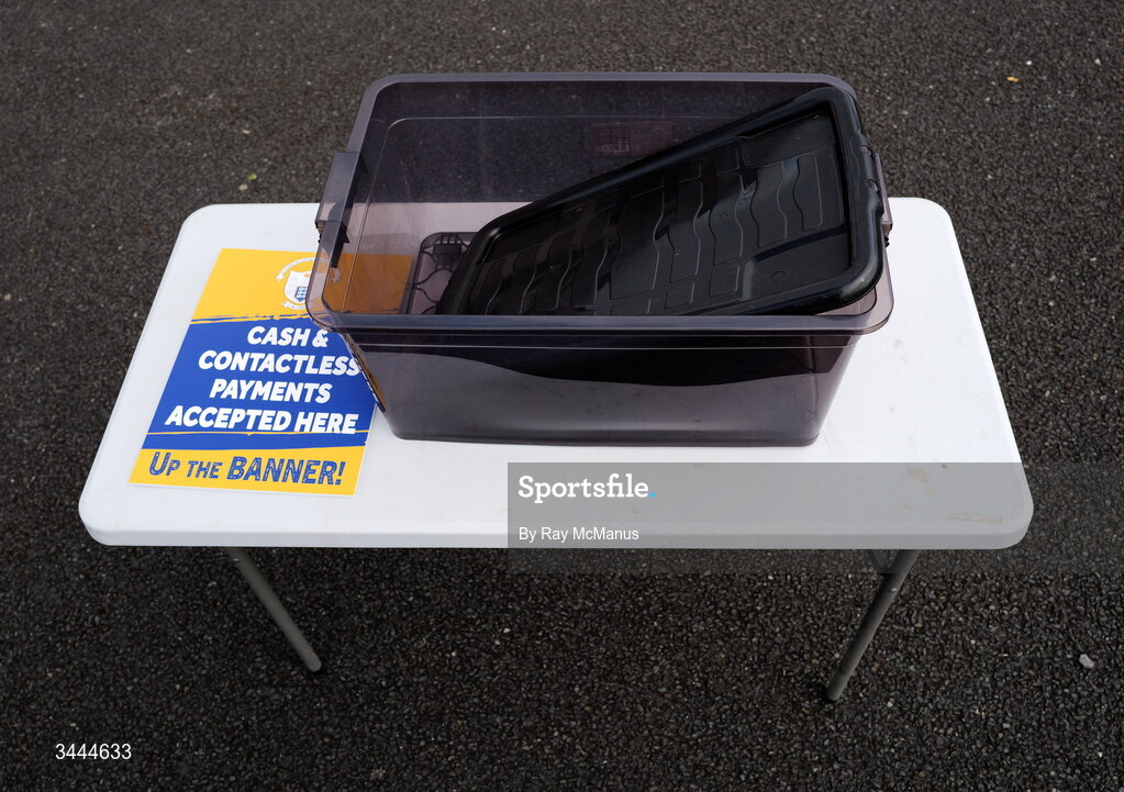 3 May 2026; A bench for the sale of programmes lies idle long before the Munster GAA Senior Hurling Championship Round 3 match between Clare and Limerick at Zimmer Biomet Páirc Chíosóg in Ennis, Clare. Photo by Ray McManus/Sportsfile