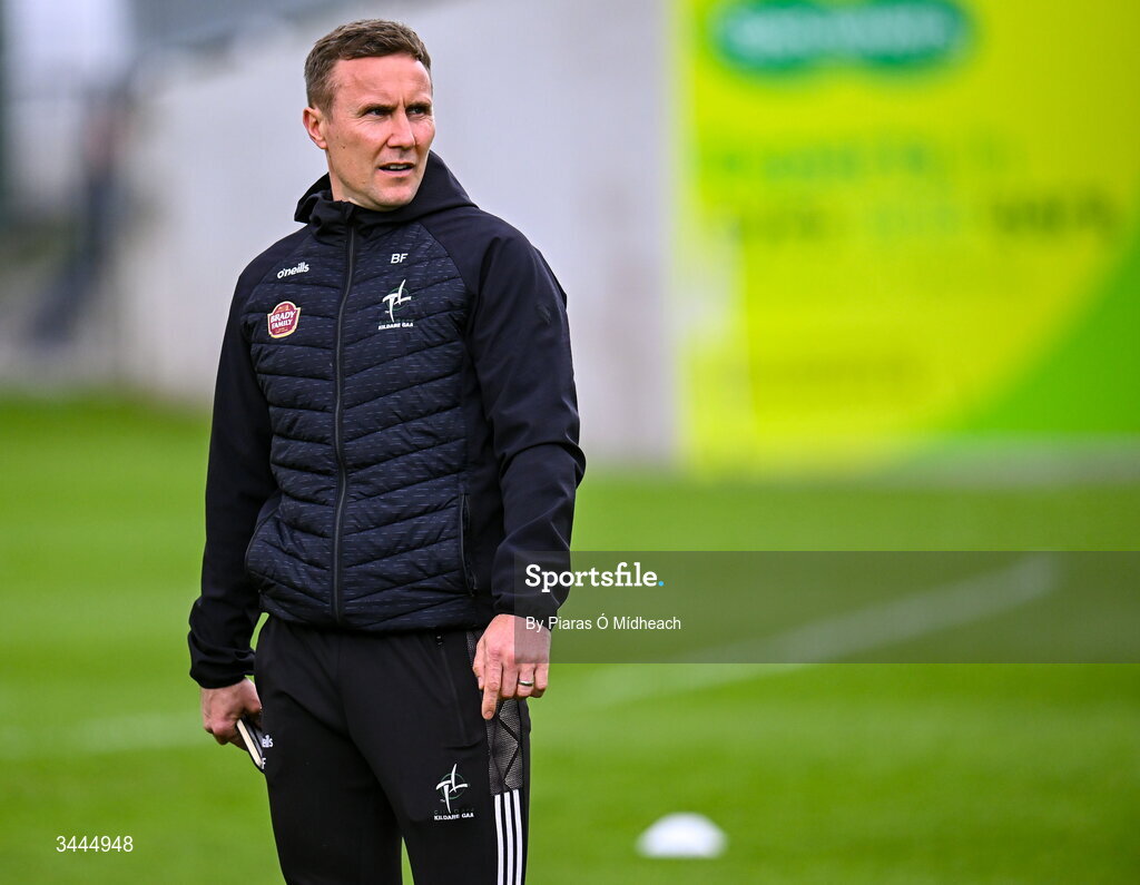 3 May 2026; Kildare manager Brian Flanagan before the Leinster GAA Football Senior Championship semi-final match between Kildare and Westmeath at Glenisk O'Connor Park in Tullamore, Offaly. Photo by Piaras Ó Mídheach/Sportsfile