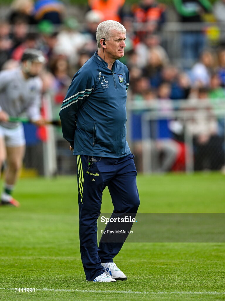 3 May 2026; Limerick manager John Kiely before the Munster GAA Senior Hurling Championship Round 3 match between Clare and Limerick at Zimmer Biomet Páirc Chíosóg in Ennis, Clare. Photo by Ray McManus/Sportsfile