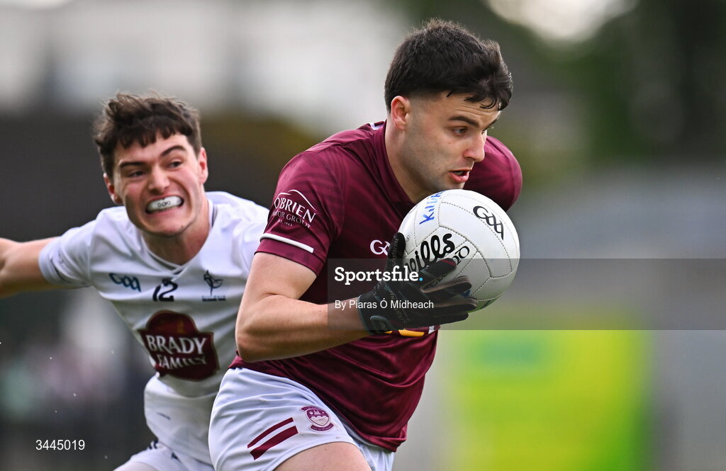 3 May 2026; Kevin O’Sullivan of Westmeath in action against Callum Bolton of Kildare during the Leinster GAA Football Senior Championship semi-final match between Kildare and Westmeath at Glenisk O'Connor Park in Tullamore, Offaly. Photo by Piaras Ó Mídheach/Sportsfile