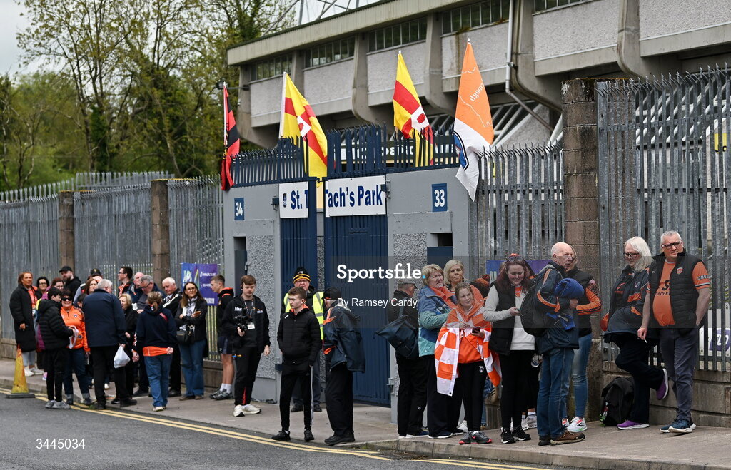 3 May 2026; Supporters wait outside the ground before the Ulster GAA Football Senior Championship semi-final match between Armagh and Down at St Tiernach's Park in Clones, Monaghan. Photo by Ramsey Cardy/Sportsfile
