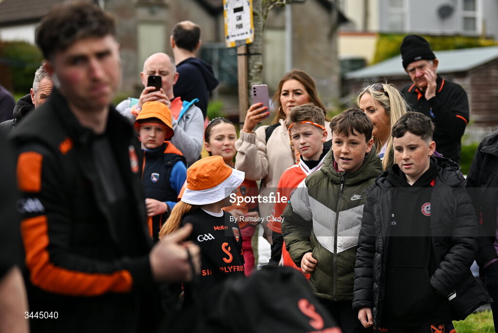 3 May 2026; Armagh supporters welcome the team before the Ulster GAA Football Senior Championship semi-final match between Armagh and Down at St Tiernach's Park in Clones, Monaghan. Photo by Ramsey Cardy/Sportsfile