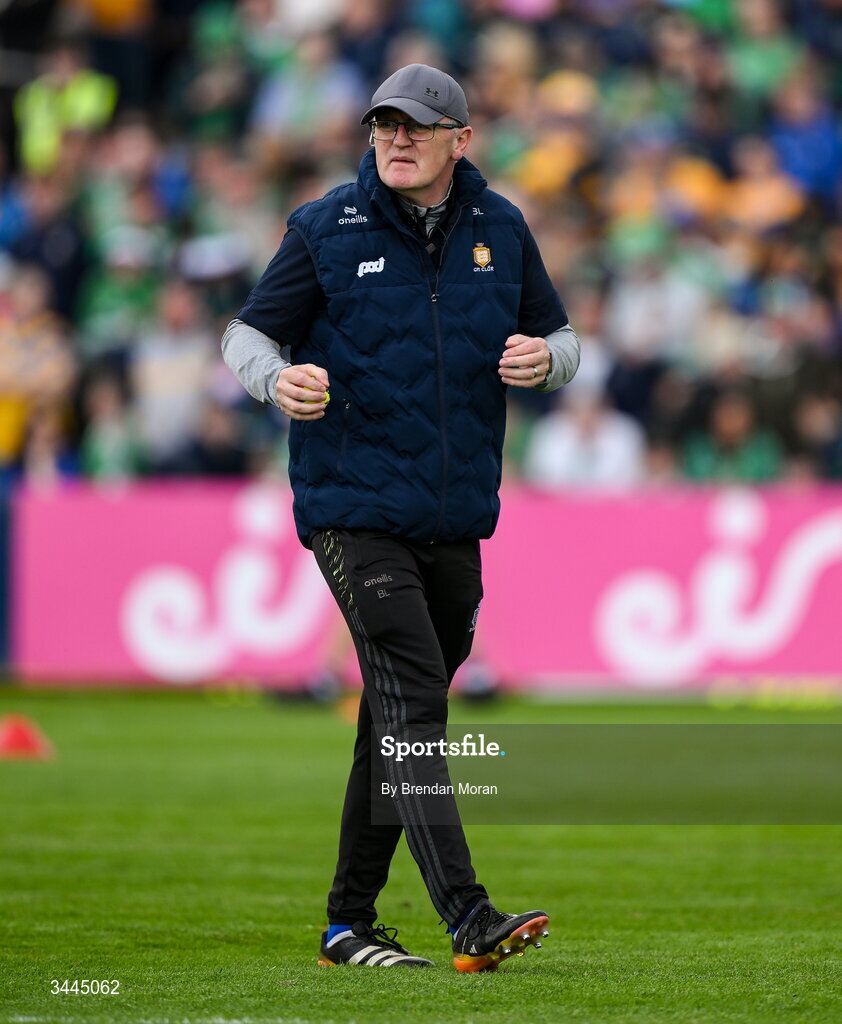 3 May 2026; Clare manager Brian Lohan before the Munster GAA Senior Hurling Championship Round 3 match between Clare and Limerick at Zimmer Biomet Páirc Chíosóg in Ennis, Clare. Photo by Brendan Moran/Sportsfile