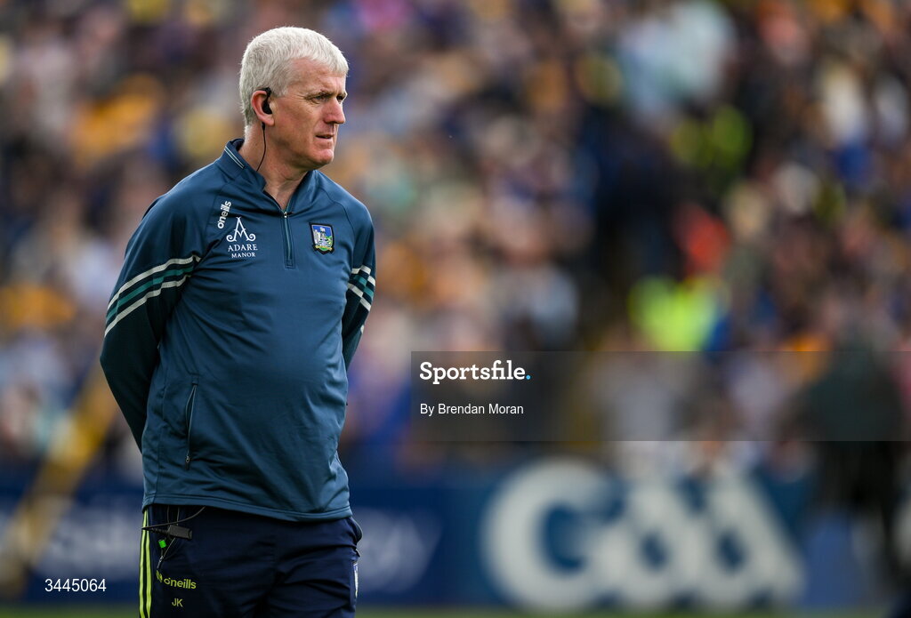 3 May 2026; Limerick manager John Kiely before the Munster GAA Senior Hurling Championship Round 3 match between Clare and Limerick at Zimmer Biomet Páirc Chíosóg in Ennis, Clare. Photo by Brendan Moran/Sportsfile