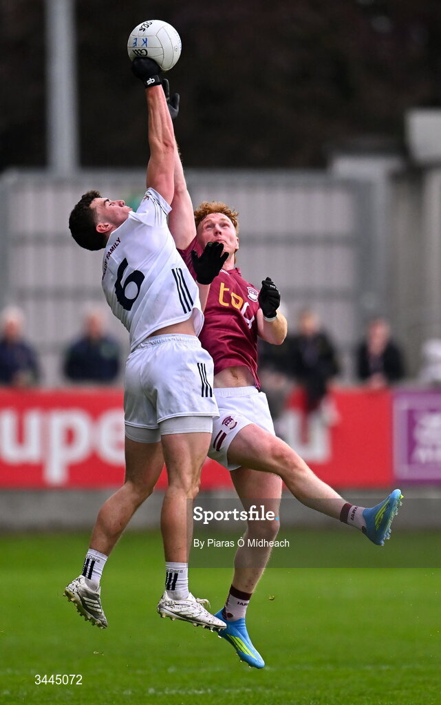 3 May 2026; Eoin Lawlor of Kildare in action against Ronan Wallace of Westmeath during the Leinster GAA Football Senior Championship semi-final match between Kildare and Westmeath at Glenisk O'Connor Park in Tullamore, Offaly. Photo by Piaras Ó Mídheach/Sportsfile