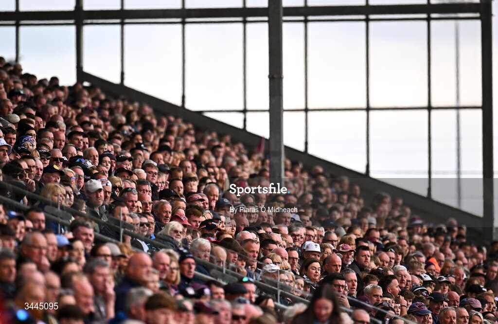 3 May 2026; Spectators during the Leinster GAA Football Senior Championship semi-final match between Kildare and Westmeath at Glenisk O'Connor Park in Tullamore, Offaly. Photo by Piaras Ó Mídheach/Sportsfile