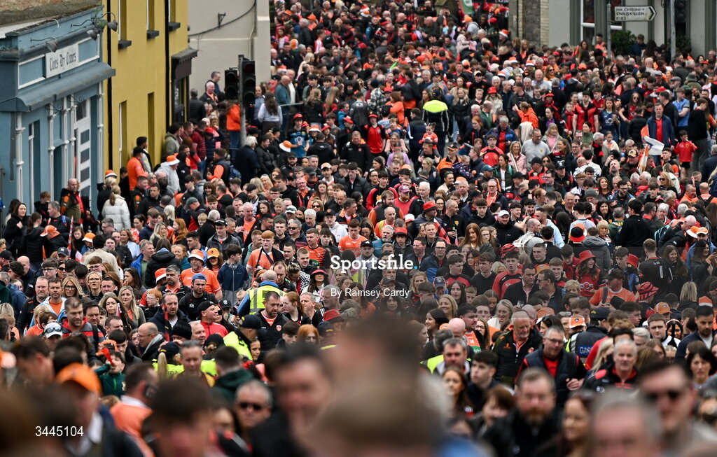 3 May 2026; Supporters make their way to the ground before the Ulster GAA Football Senior Championship semi-final match between Armagh and Down at St Tiernach's Park in Clones, Monaghan. Photo by Ramsey Cardy/Sportsfile