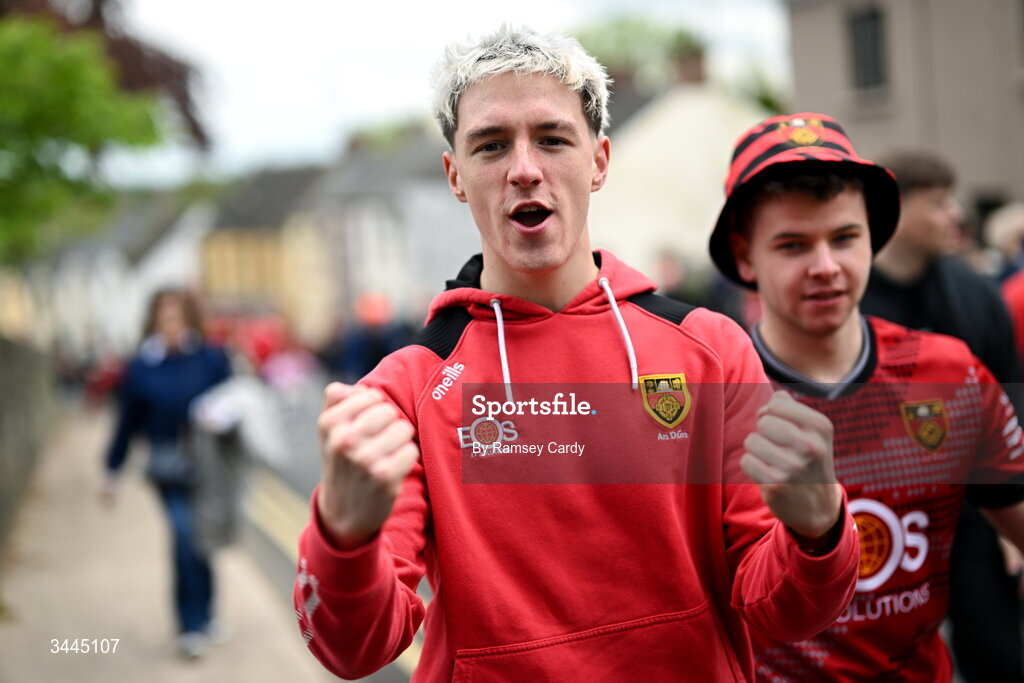 3 May 2026; Down supporters before the Ulster GAA Football Senior Championship semi-final match between Armagh and Down at St Tiernach's Park in Clones, Monaghan. Photo by Ramsey Cardy/Sportsfile