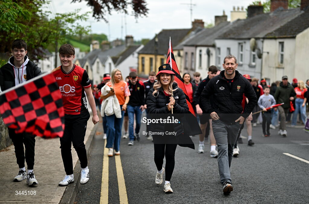 3 May 2026; Down supporters before the Ulster GAA Football Senior Championship semi-final match between Armagh and Down at St Tiernach's Park in Clones, Monaghan. Photo by Ramsey Cardy/Sportsfile