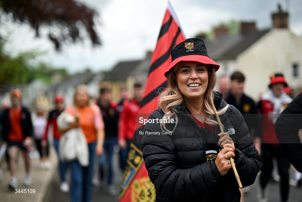 3 May 2026; Down supporters before the Ulster GAA Football Senior Championship semi-final match between Armagh and Down at St Tiernach's Park in Clones, Monaghan. Photo by Ramsey Cardy/Sportsfile