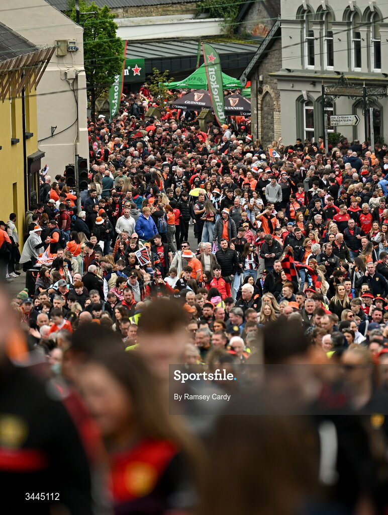 3 May 2026; Supporters make their way to the ground before the Ulster GAA Football Senior Championship semi-final match between Armagh and Down at St Tiernach's Park in Clones, Monaghan. Photo by Ramsey Cardy/Sportsfile