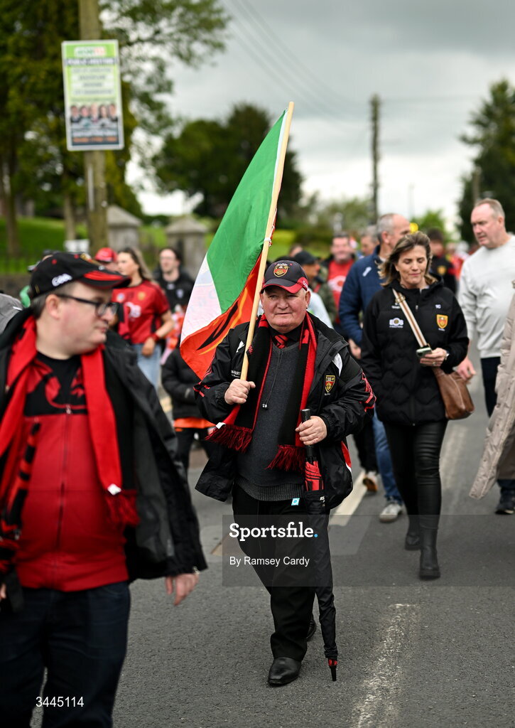 3 May 2026; Down supporters before the Ulster GAA Football Senior Championship semi-final match between Armagh and Down at St Tiernach's Park in Clones, Monaghan. Photo by Ramsey Cardy/Sportsfile