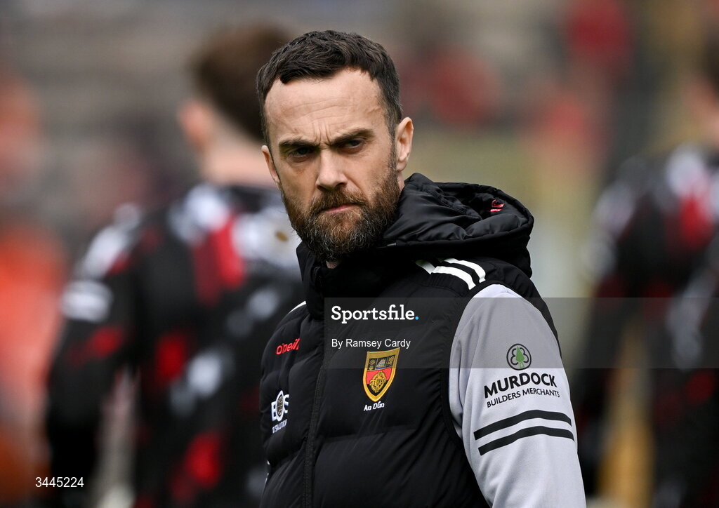 3 May 2026; Down manager Conor Laverty during the Ulster GAA Football Senior Championship semi-final match between Armagh and Down at St Tiernach's Park in Clones, Monaghan. Photo by Ramsey Cardy/Sportsfile