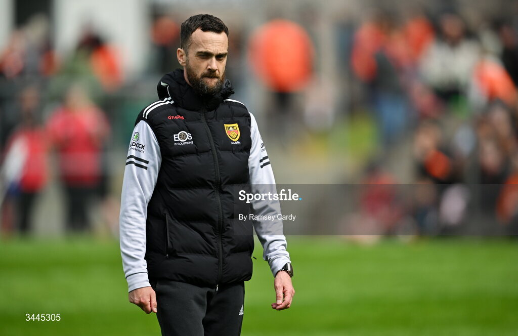 3 May 2026; Down manager Conor Laverty during the Ulster GAA Football Senior Championship semi-final match between Armagh and Down at St Tiernach's Park in Clones, Monaghan. Photo by Ramsey Cardy/Sportsfile