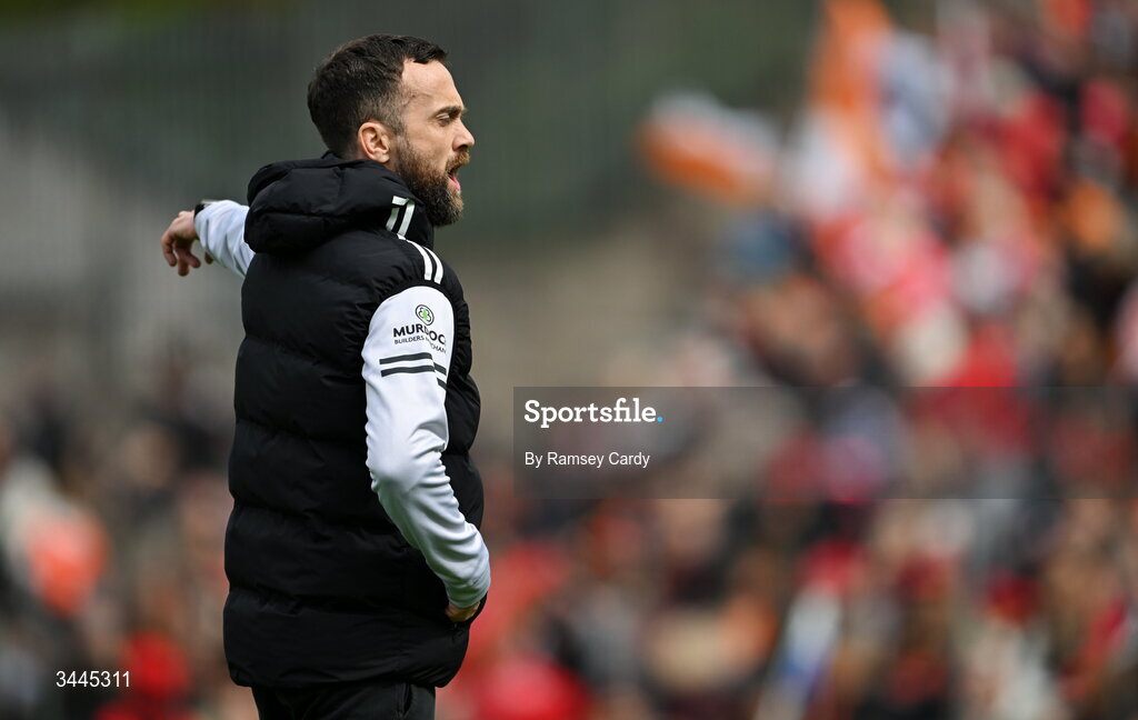 3 May 2026; Down manager Conor Laverty during the Ulster GAA Football Senior Championship semi-final match between Armagh and Down at St Tiernach's Park in Clones, Monaghan. Photo by Ramsey Cardy/Sportsfile