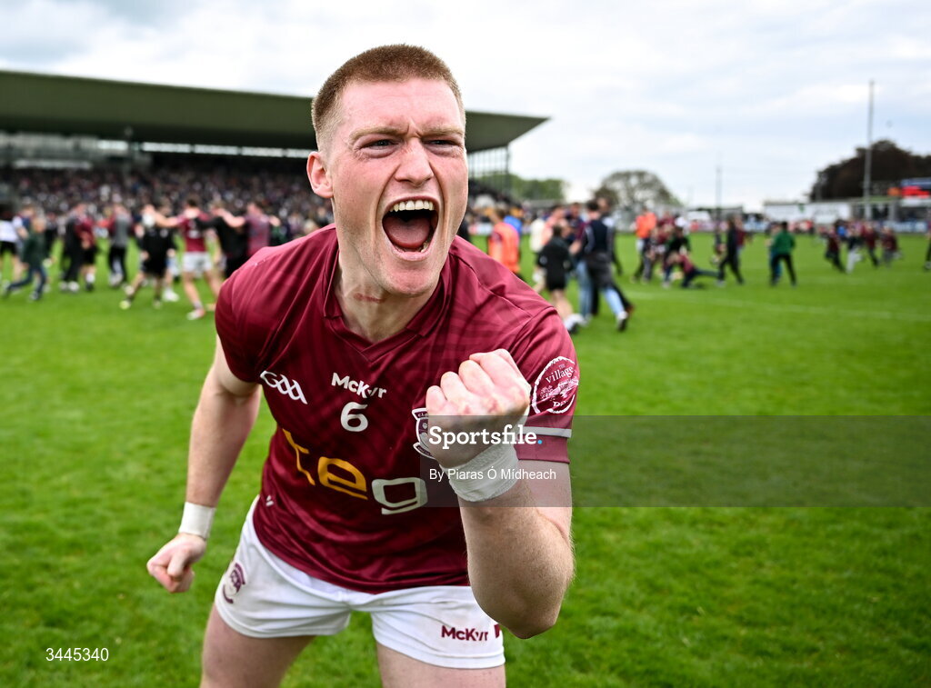 3 May 2026; Shane Allen of Westmeath celebrates after his side's victory in the Leinster GAA Football Senior Championship semi-final match between Kildare and Westmeath at Glenisk O'Connor Park in Tullamore, Offaly. Photo by Piaras Ó Mídheach/Sportsfile