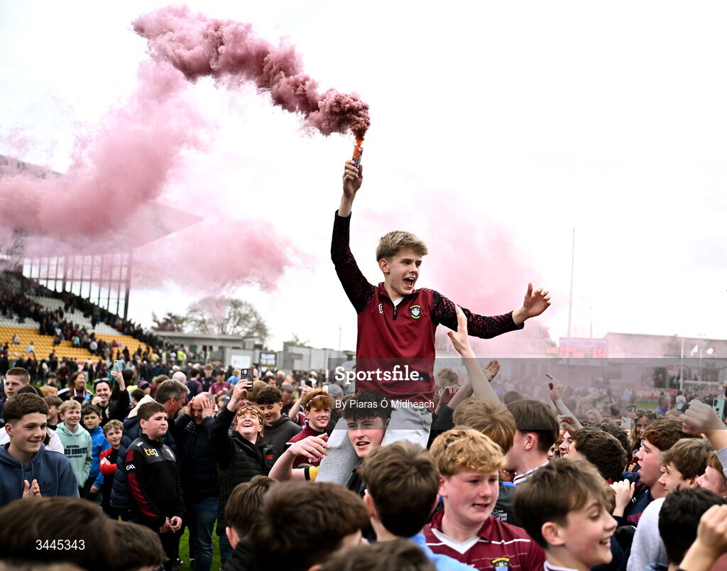 3 May 2026; Westmeath supporters celebrate after the Leinster GAA Football Senior Championship semi-final match between Kildare and Westmeath at Glenisk O'Connor Park in Tullamore, Offaly. Photo by Piaras Ó Mídheach/Sportsfile