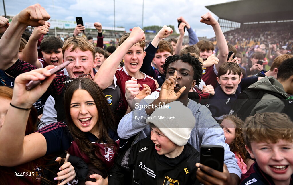 3 May 2026; Westmeath supporters celebrate after the Leinster GAA Football Senior Championship semi-final match between Kildare and Westmeath at Glenisk O'Connor Park in Tullamore, Offaly. Photo by Piaras Ó Mídheach/Sportsfile