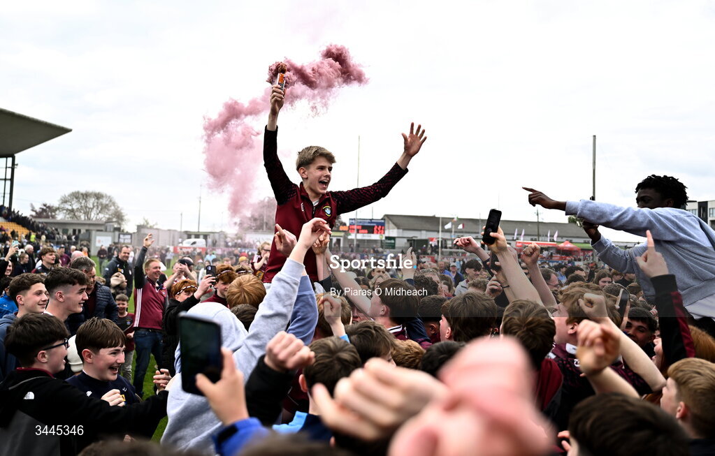 3 May 2026; Westmeath supporters celebrate after the Leinster GAA Football Senior Championship semi-final match between Kildare and Westmeath at Glenisk O'Connor Park in Tullamore, Offaly. Photo by Piaras Ó Mídheach/Sportsfile