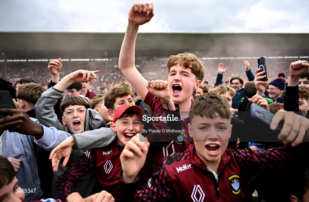 3 May 2026; Westmeath supporters celebrate after the Leinster GAA Football Senior Championship semi-final match between Kildare and Westmeath at Glenisk O'Connor Park in Tullamore, Offaly. Photo by Piaras Ó Mídheach/Sportsfile