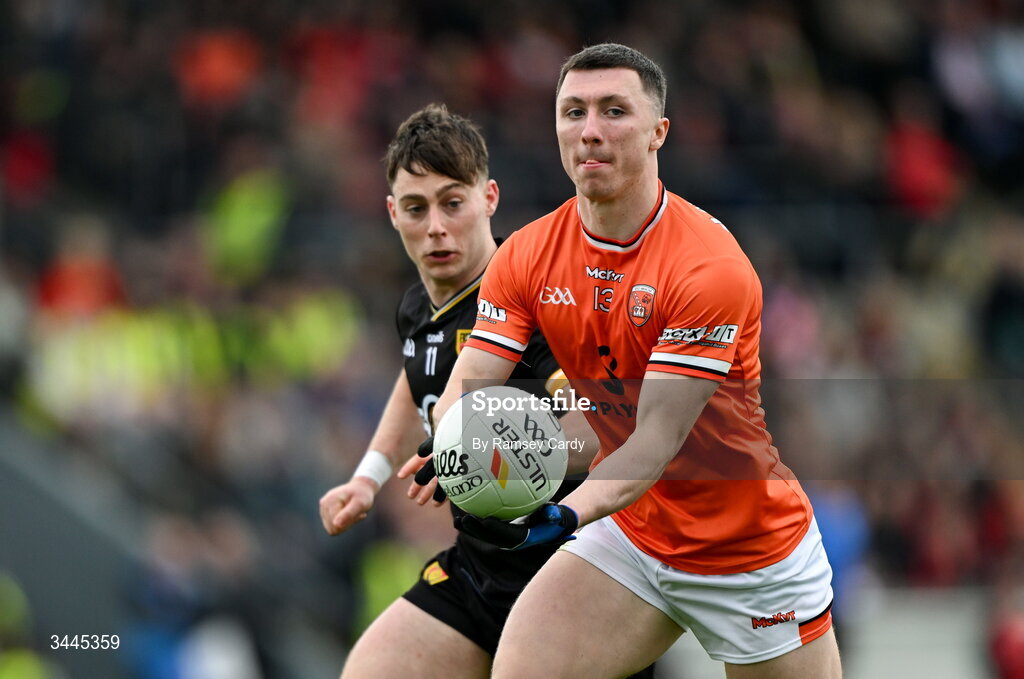 3 May 2026; Oisin Conaty of Armagh during the Ulster GAA Football Senior Championship semi-final match between Armagh and Down at St Tiernach's Park in Clones, Monaghan. Photo by Ramsey Cardy/Sportsfile