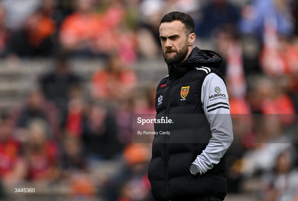 3 May 2026; Down manager Conor Laverty during the Ulster GAA Football Senior Championship semi-final match between Armagh and Down at St Tiernach's Park in Clones, Monaghan. Photo by Ramsey Cardy/Sportsfile