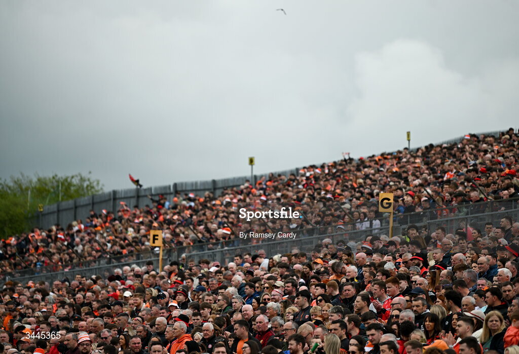 3 May 2026; Supporters during the Ulster GAA Football Senior Championship semi-final match between Armagh and Down at St Tiernach's Park in Clones, Monaghan. Photo by Ramsey Cardy/Sportsfile