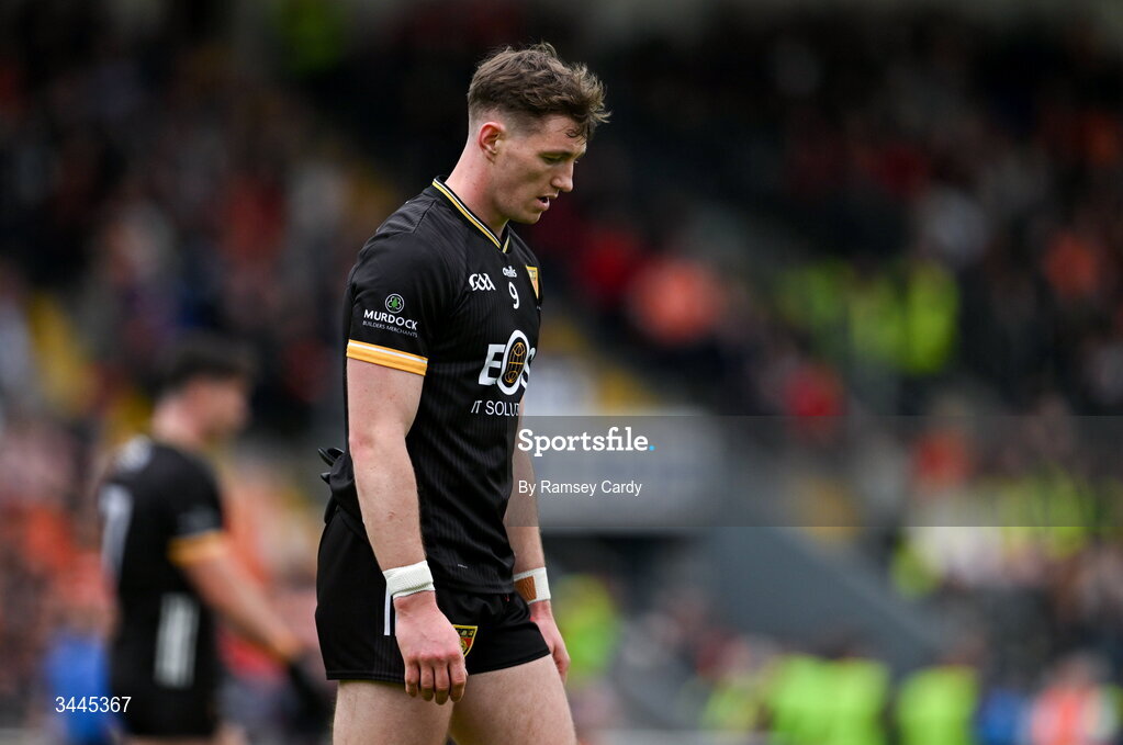 3 May 2026; Ryan McEvoy of Down dejected during the Ulster GAA Football Senior Championship semi-final match between Armagh and Down at St Tiernach's Park in Clones, Monaghan. Photo by Ramsey Cardy/Sportsfile