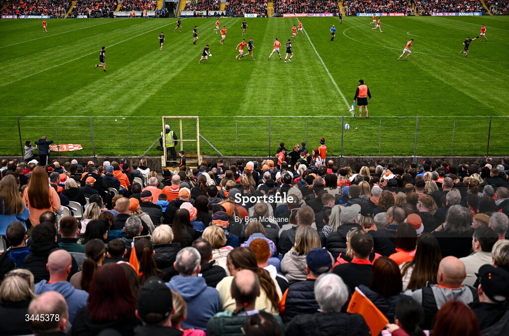 3 May 2026; A general view of the action during the Ulster GAA Football Senior Championship semi-final match between Armagh and Down at St Tiernach's Park in Clones, Monaghan. Photo by Ben McShane/Sportsfile