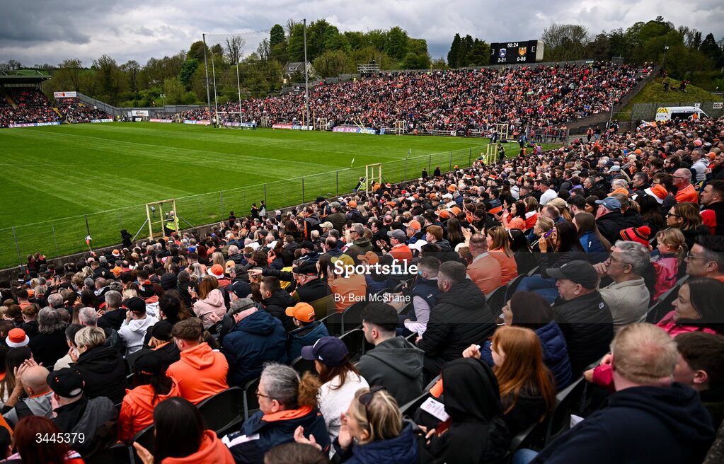 3 May 2026; A general view of the action during the Ulster GAA Football Senior Championship semi-final match between Armagh and Down at St Tiernach's Park in Clones, Monaghan. Photo by Ben McShane/Sportsfile