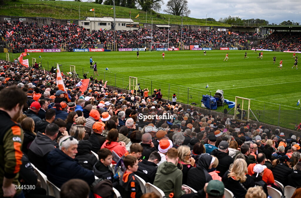 3 May 2026; A general view of the action during the Ulster GAA Football Senior Championship semi-final match between Armagh and Down at St Tiernach's Park in Clones, Monaghan. Photo by Ben McShane/Sportsfile