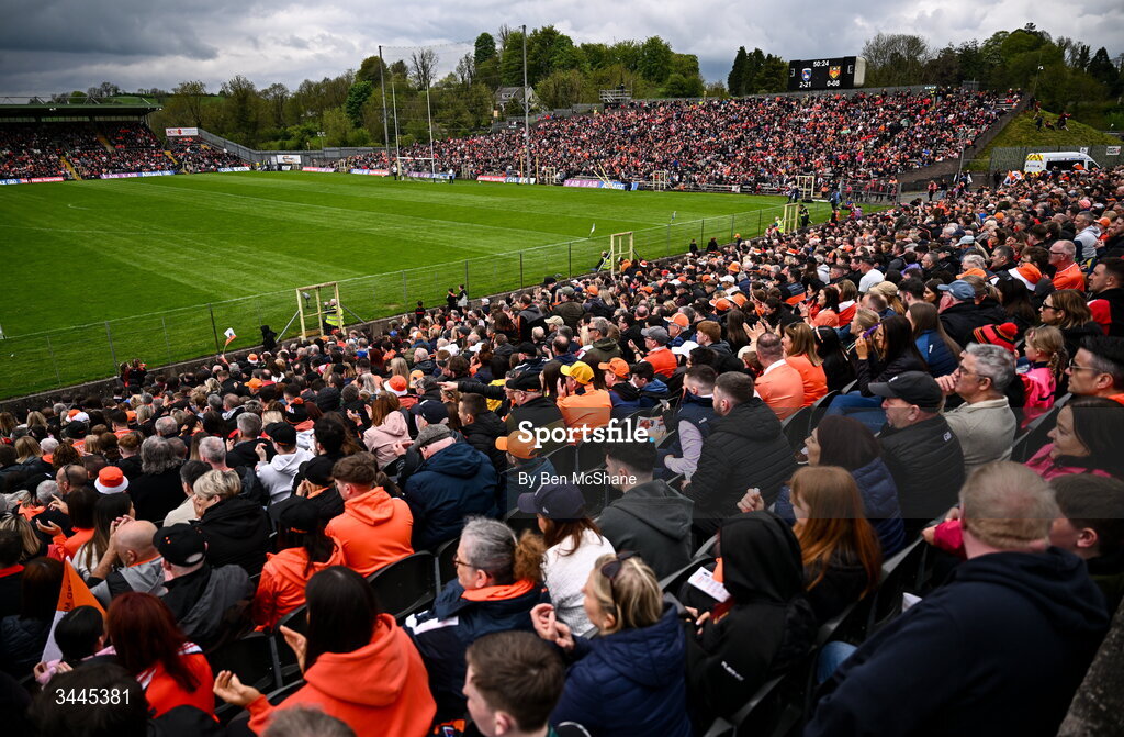 3 May 2026; A general view of the action during the Ulster GAA Football Senior Championship semi-final match between Armagh and Down at St Tiernach's Park in Clones, Monaghan. Photo by Ben McShane/Sportsfile