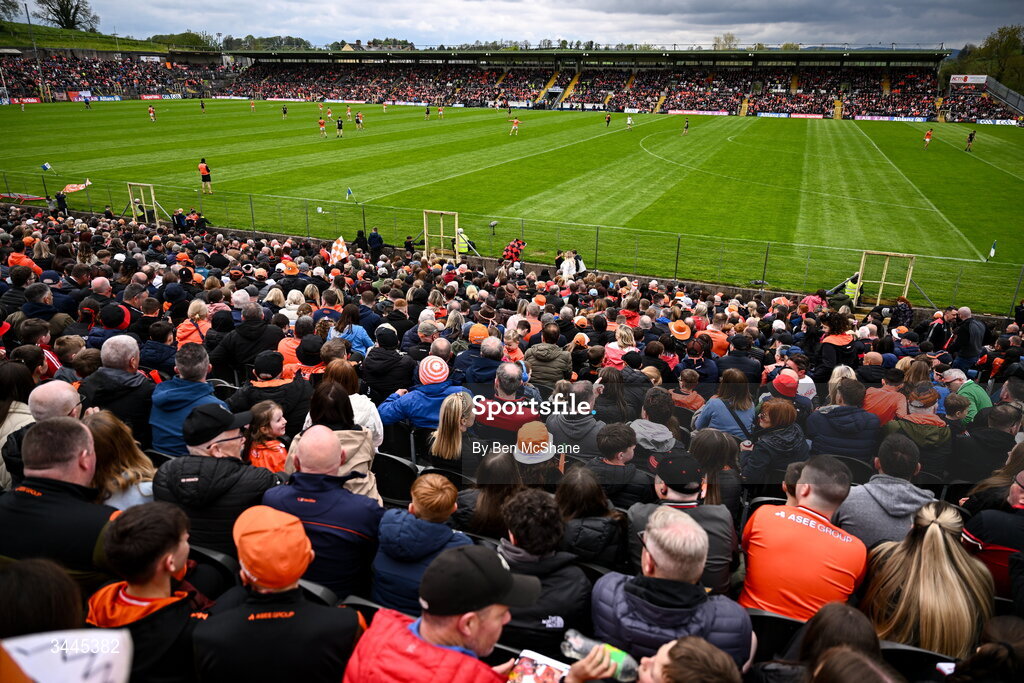 3 May 2026; A general view of the action during the Ulster GAA Football Senior Championship semi-final match between Armagh and Down at St Tiernach's Park in Clones, Monaghan. Photo by Ben McShane/Sportsfile