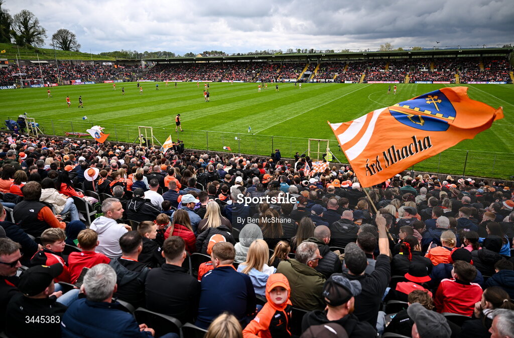 3 May 2026; A general view of the action during the Ulster GAA Football Senior Championship semi-final match between Armagh and Down at St Tiernach's Park in Clones, Monaghan. Photo by Ben McShane/Sportsfile