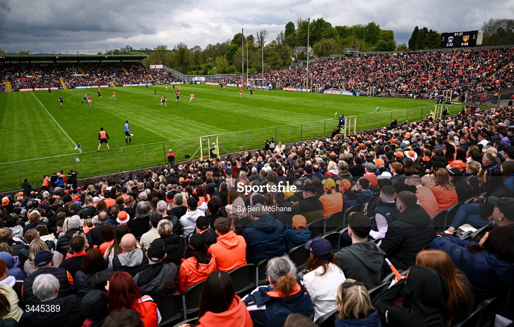 3 May 2026; A general view of the action during the Ulster GAA Football Senior Championship semi-final match between Armagh and Down at St Tiernach's Park in Clones, Monaghan. Photo by Ben McShane/Sportsfile