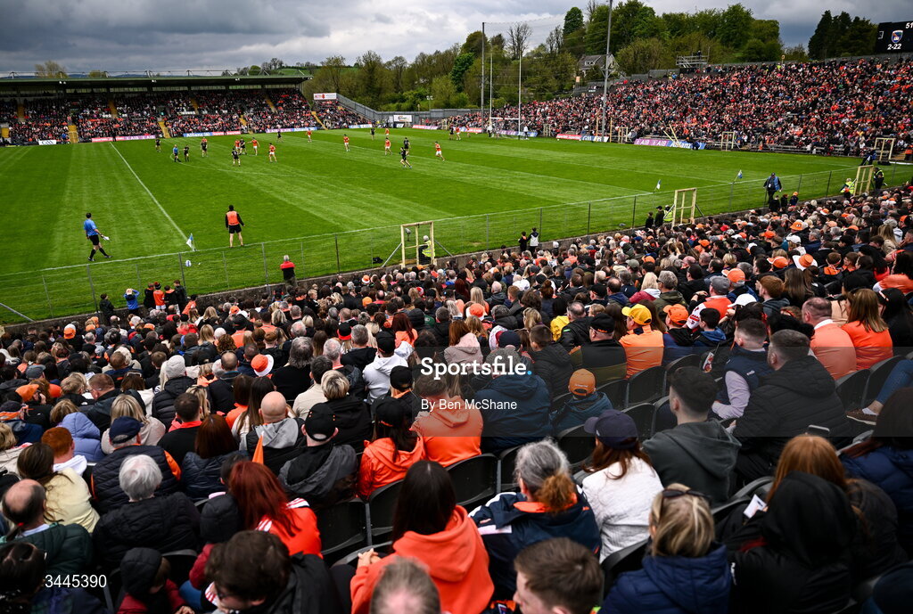 3 May 2026; A general view of the action during the Ulster GAA Football Senior Championship semi-final match between Armagh and Down at St Tiernach's Park in Clones, Monaghan. Photo by Ben McShane/Sportsfile