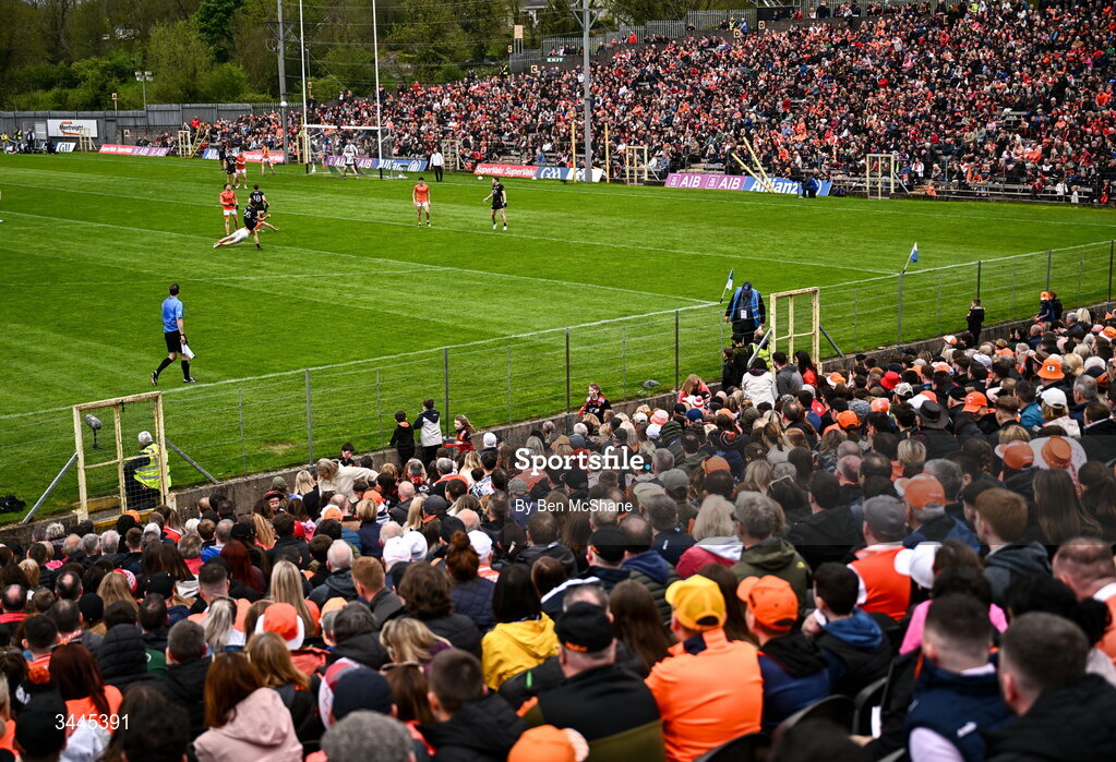 3 May 2026; A general view of the action during the Ulster GAA Football Senior Championship semi-final match between Armagh and Down at St Tiernach's Park in Clones, Monaghan. Photo by Ben McShane/Sportsfile