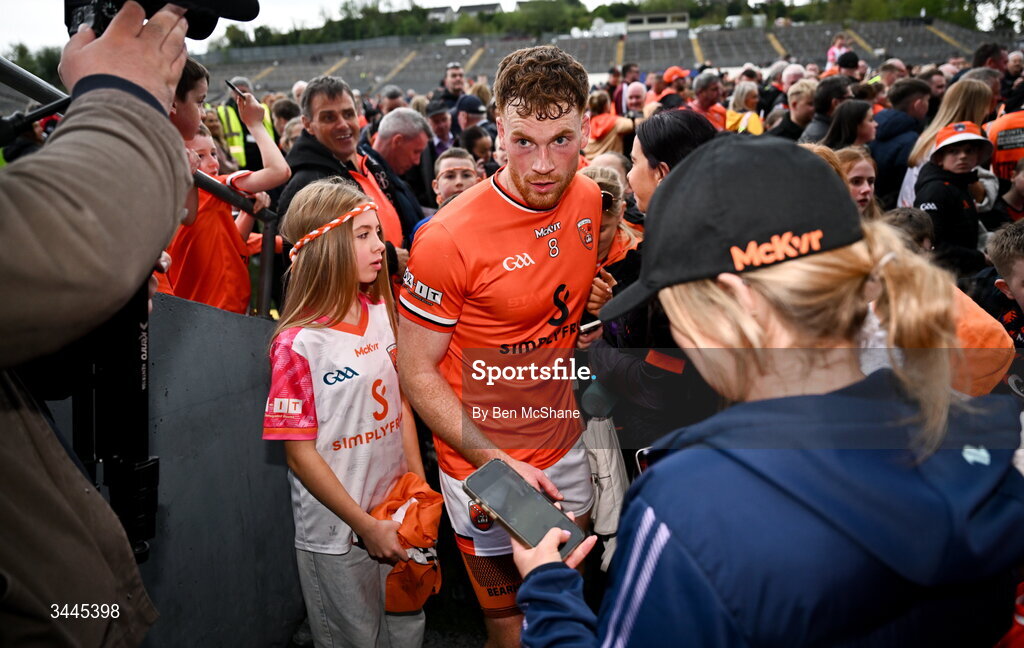 3 May 2026; Jason Duffy of Armagh makes his way through the supporters toward the dressing room after the Ulster GAA Football Senior Championship semi-final match between Armagh and Down at St Tiernach's Park in Clones, Monaghan. Photo by Ben McShane/Sportsfile