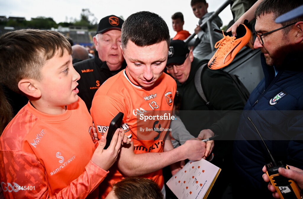 3 May 2026; Oisin Conaty of Armagh makes his way through the supporters toward the dressing room after the Ulster GAA Football Senior Championship semi-final match between Armagh and Down at St Tiernach's Park in Clones, Monaghan. Photo by Ben McShane/Sportsfile