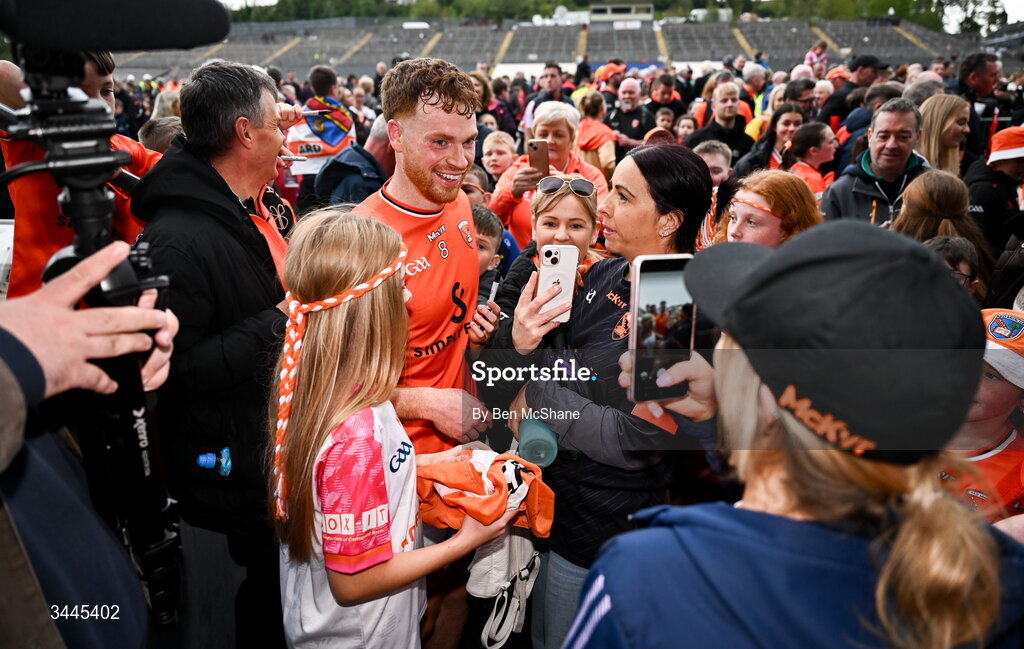 3 May 2026; Jason Duffy of Armagh makes his way through the supporters toward the dressing room after the Ulster GAA Football Senior Championship semi-final match between Armagh and Down at St Tiernach's Park in Clones, Monaghan. Photo by Ben McShane/Sportsfile