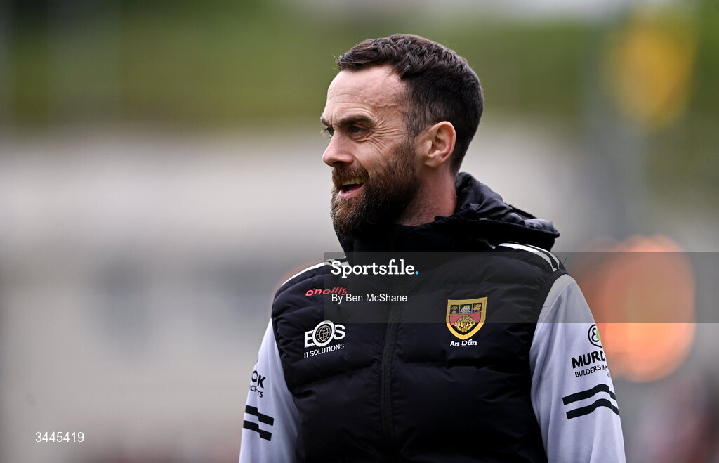 3 May 2026; Down manager Conor Laverty reacts during the Ulster GAA Football Senior Championship semi-final match between Armagh and Down at St Tiernach's Park in Clones, Monaghan. Photo by Ben McShane/Sportsfile