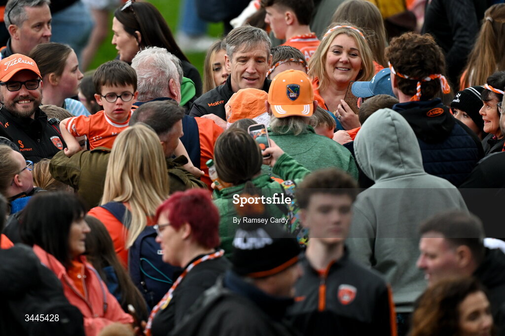 3 May 2026; Armagh manager Kieran McGeeney signs autographs after the Ulster GAA Football Senior Championship semi-final match between Armagh and Down at St Tiernach's Park in Clones, Monaghan. Photo by Ramsey Cardy/Sportsfile