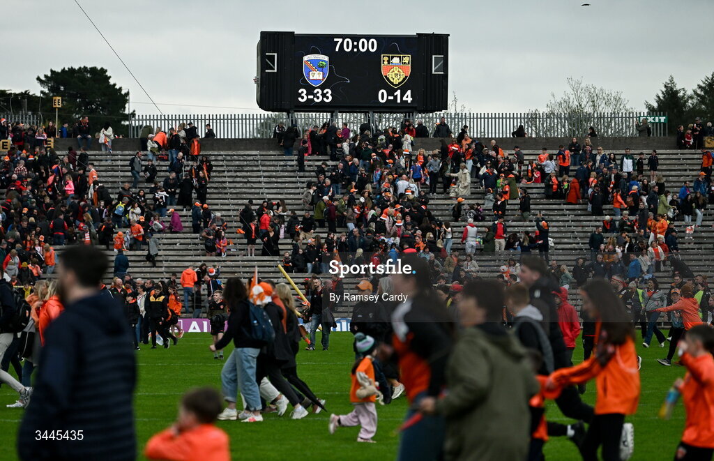 3 May 2026; A general view of the final scoreboard after the Ulster GAA Football Senior Championship semi-final match between Armagh and Down at St Tiernach's Park in Clones, Monaghan. Photo by Ramsey Cardy/Sportsfile