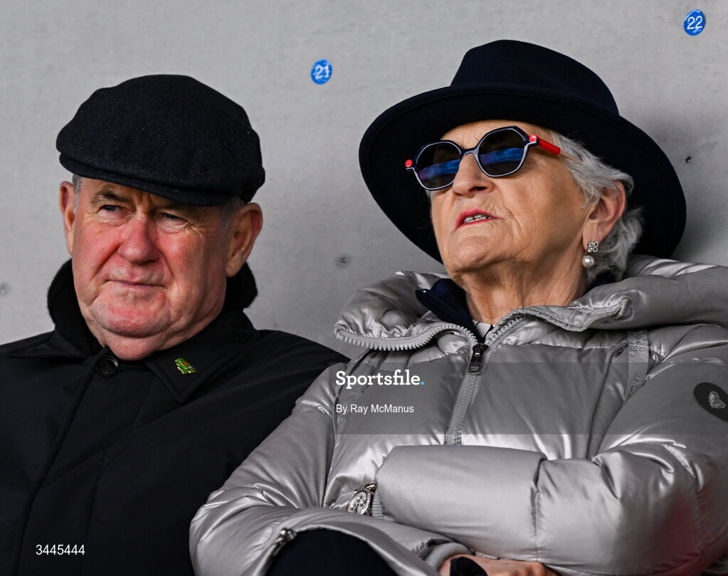 3 May 2026; Businessman JP McManus and his wife Noreen before the Munster GAA Senior Hurling Championship Round 3 match between Clare and Limerick at Zimmer Biomet Páirc Chíosóg in Ennis, Clare. Photo by Ray McManus/Sportsfile