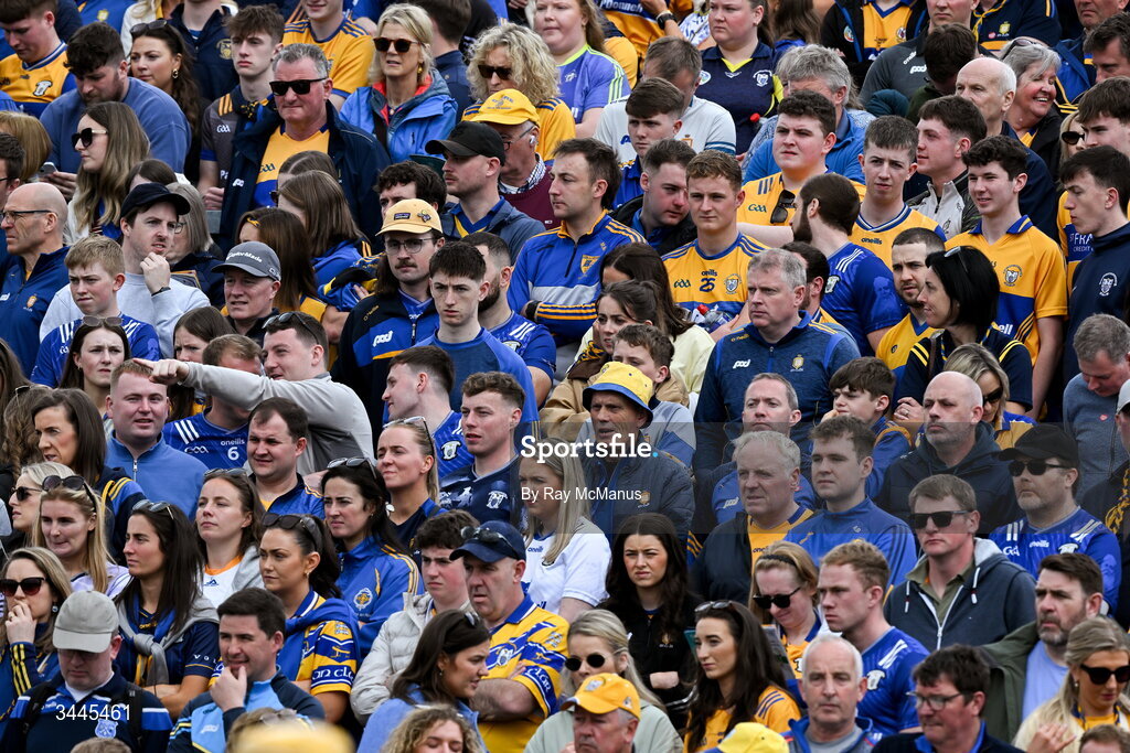 3 May 2026; Clare supporters amongst the 20,751 attendance before the Munster GAA Senior Hurling Championship Round 3 match between Clare and Limerick at Zimmer Biomet Páirc Chíosóg in Ennis, Clare. Photo by Ray McManus/Sportsfile