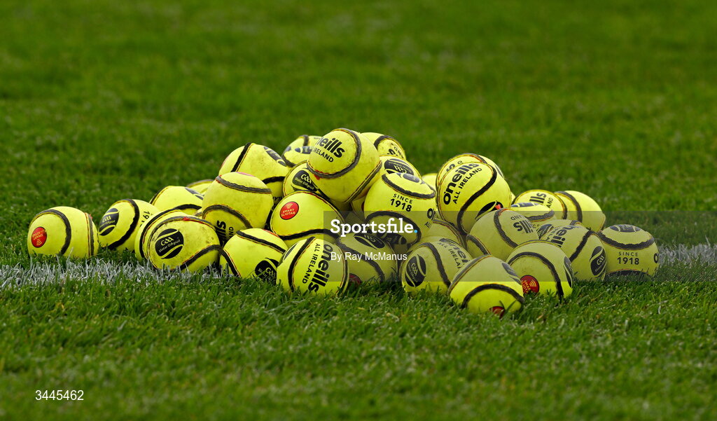 3 May 2026; Sliotars on the grass before the Munster GAA Senior Hurling Championship Round 3 match between Clare and Limerick at Zimmer Biomet Páirc Chíosóg in Ennis, Clare. Photo by Ray McManus/Sportsfile