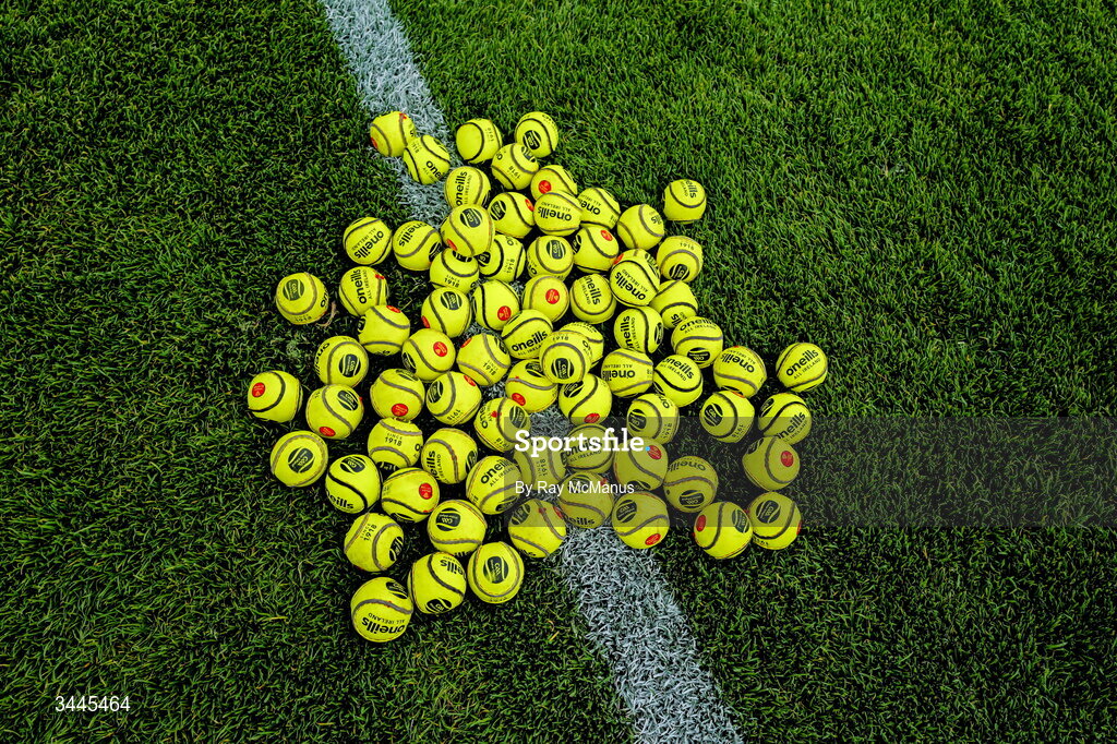 3 May 2026; Sliotars on the grass before the Munster GAA Senior Hurling Championship Round 3 match between Clare and Limerick at Zimmer Biomet Páirc Chíosóg in Ennis, Clare. Photo by Ray McManus/Sportsfile