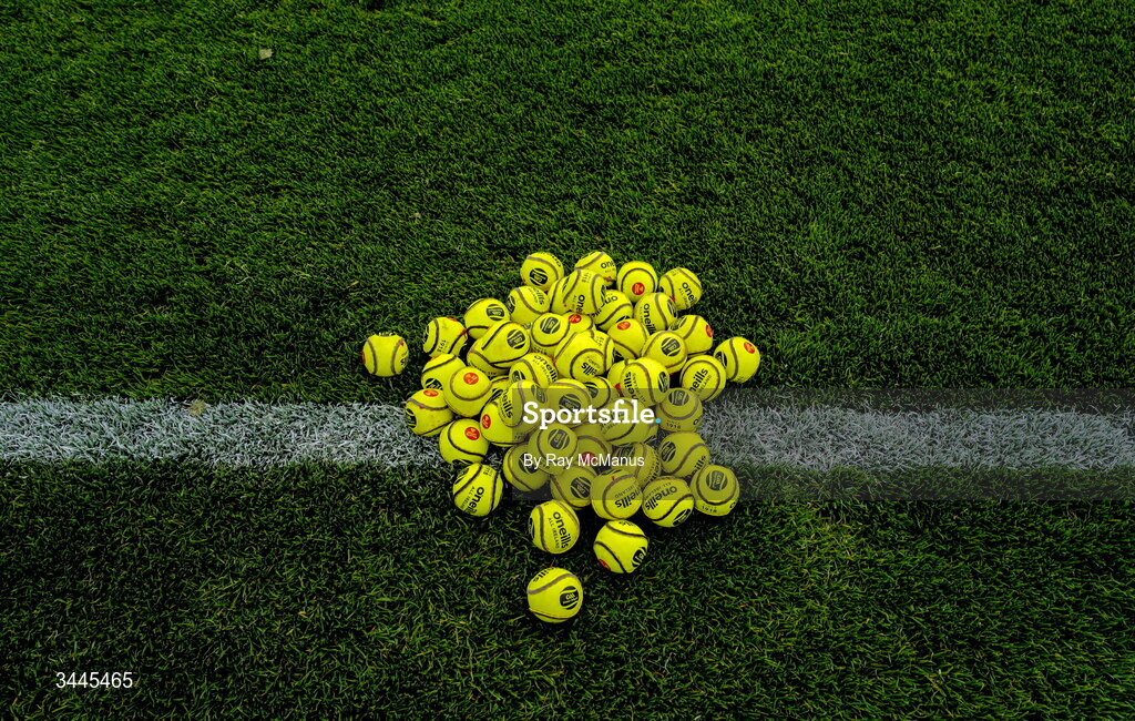 3 May 2026; Sliotars on the grass before the Munster GAA Senior Hurling Championship Round 3 match between Clare and Limerick at Zimmer Biomet Páirc Chíosóg in Ennis, Clare. Photo by Ray McManus/Sportsfile